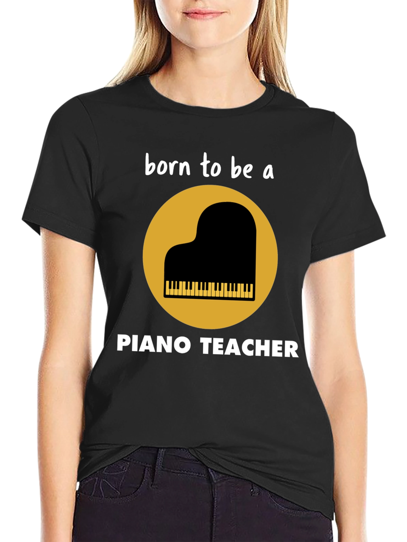 Black Born to be a Piano Teacher T-Shirt view 2