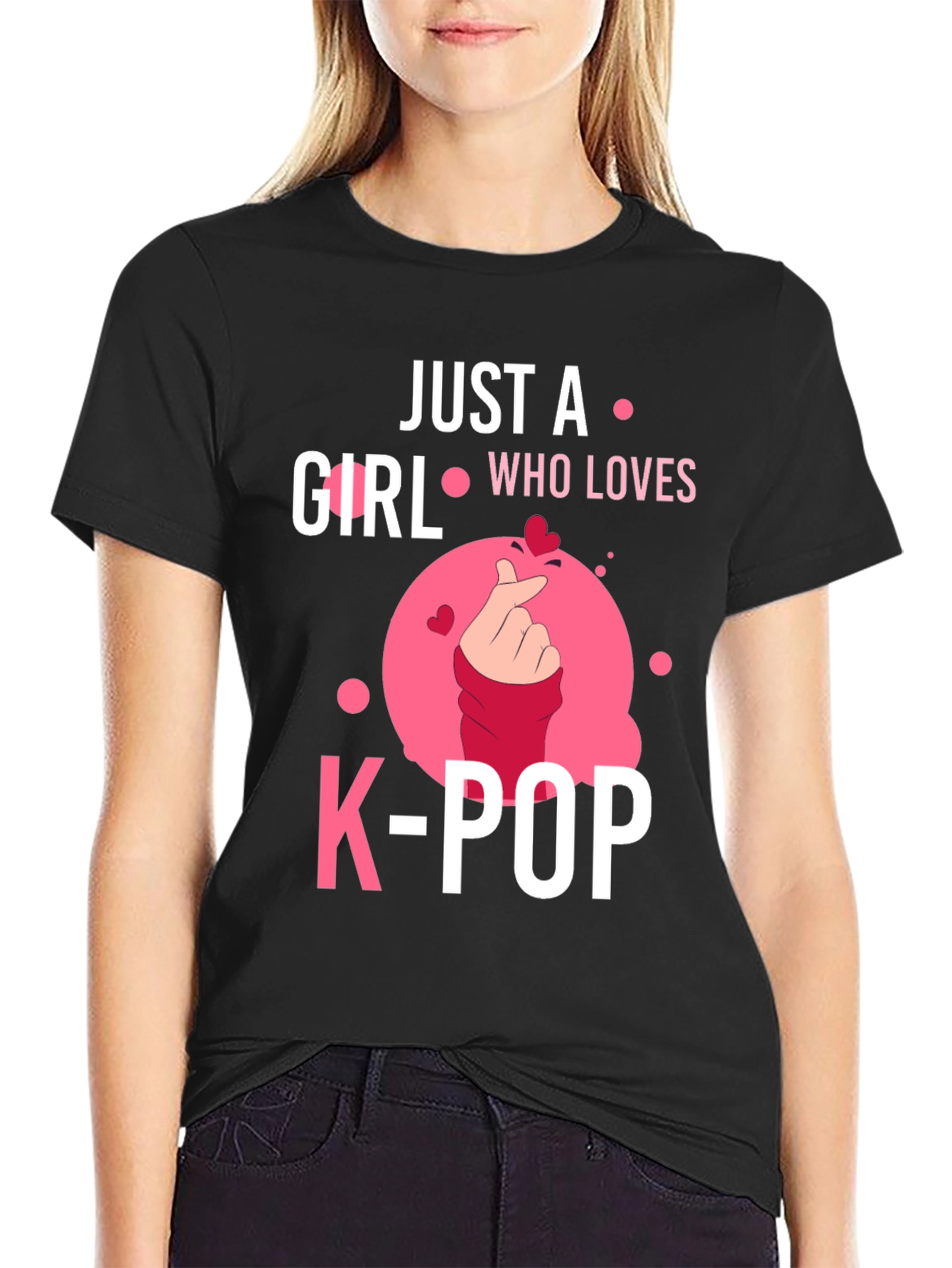 Black Just A Girl Who Loves K-POP Black T-Shirt view 2