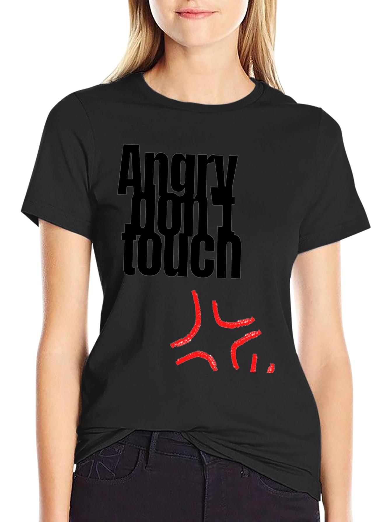 Black Angry Don't Touch Graphic T-Shirt - Black view 2