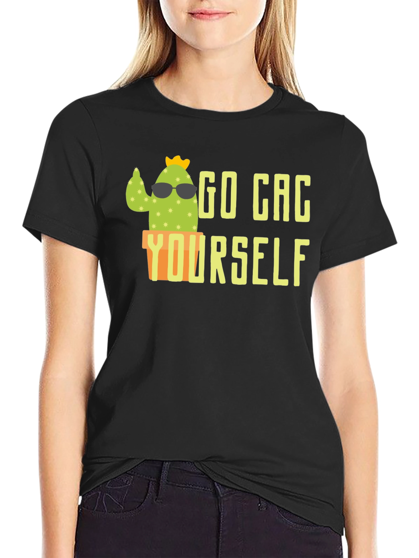 Black Go Cac Yourself Funny Cactus T-Shirt view 2