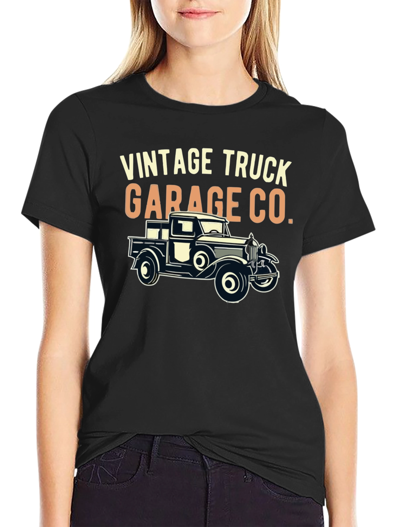 Black Vintage Truck Garage Co. T-Shirt view 2