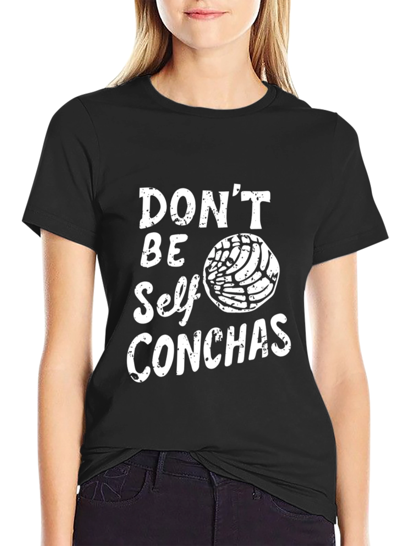 Black Don't Be Self Conchas T-Shirt Funny Mexican Bread Pun Tee view 2