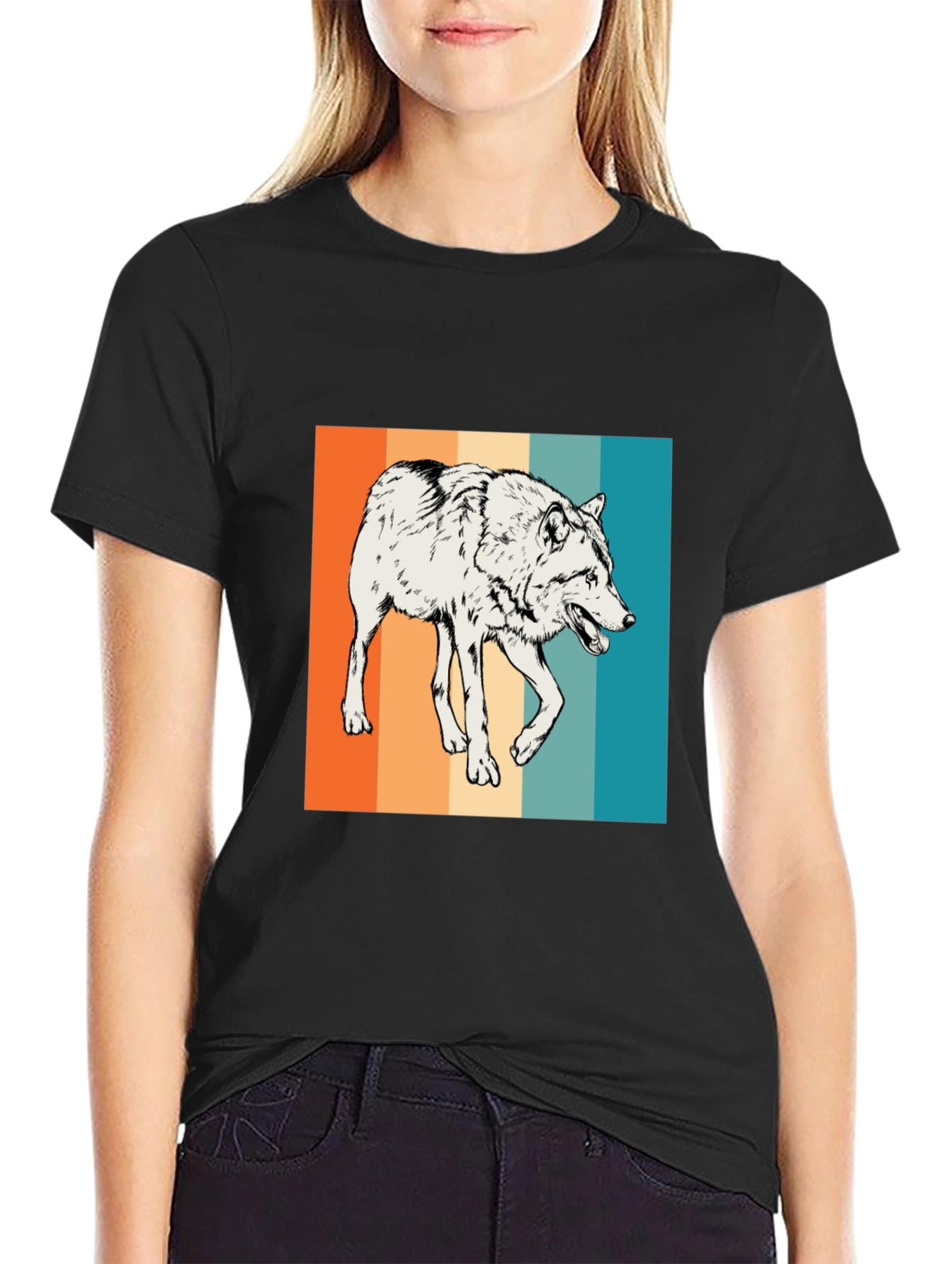 Retro Wolf Graphic Tee - Men's Black T-Shirt - 2