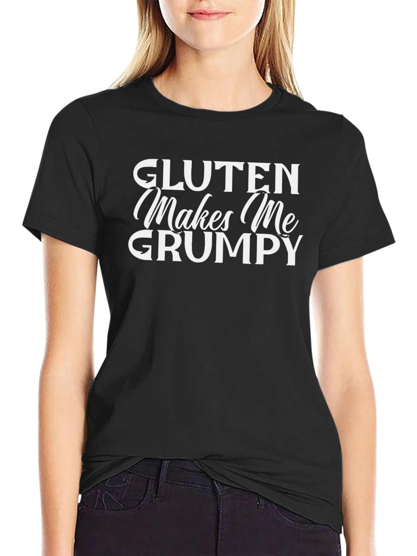 Black Gluten Makes Me Grumpy Black T-Shirt view 2