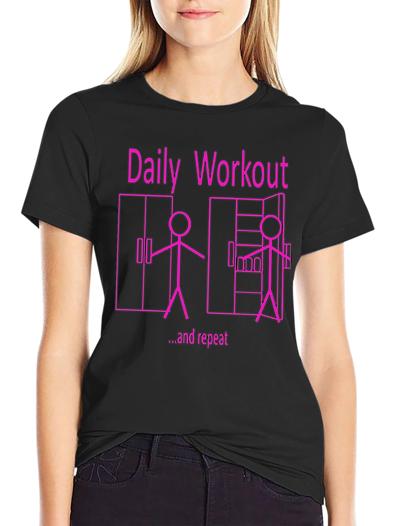 Black Daily Workout & Repeat Funny Graphic Tee view 2