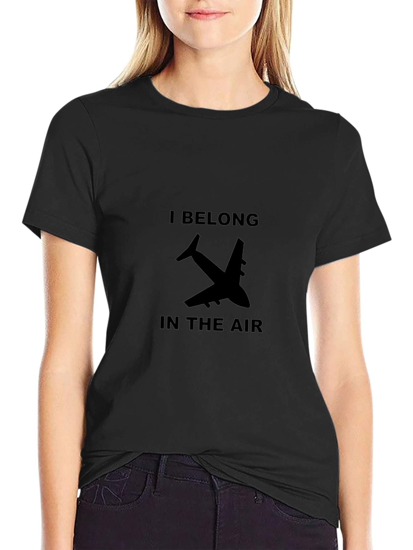 I Belong In The Air Airplane Graphic Black T-Shirt - 2