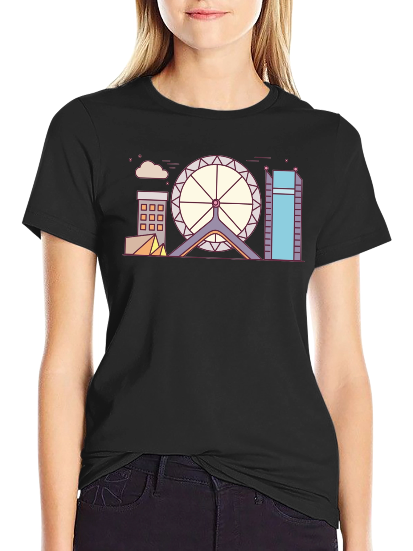 Black Geometric Cityscape Graphic Tee view 2