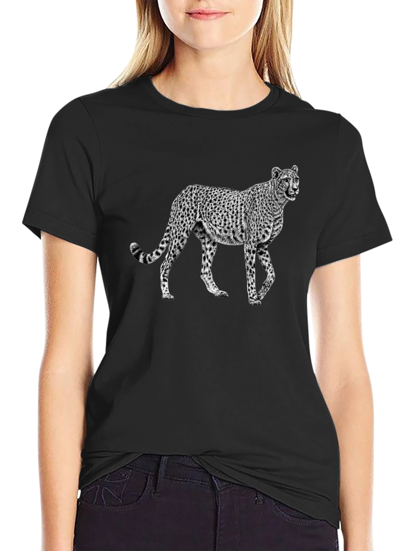 Black Cheetah Graphic Black T-Shirt view 2