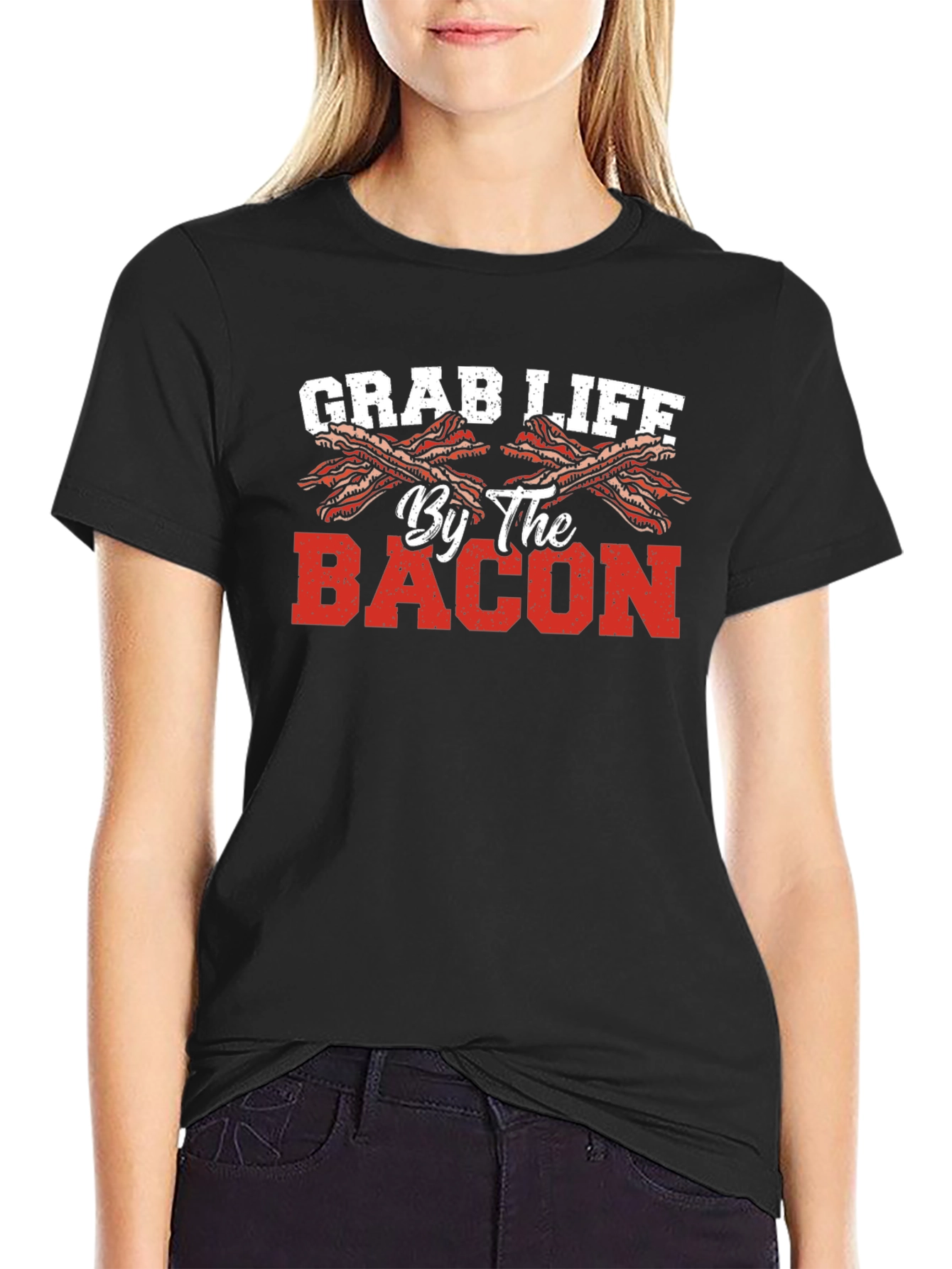Black Grab Life By The Bacon T-Shirt view 2