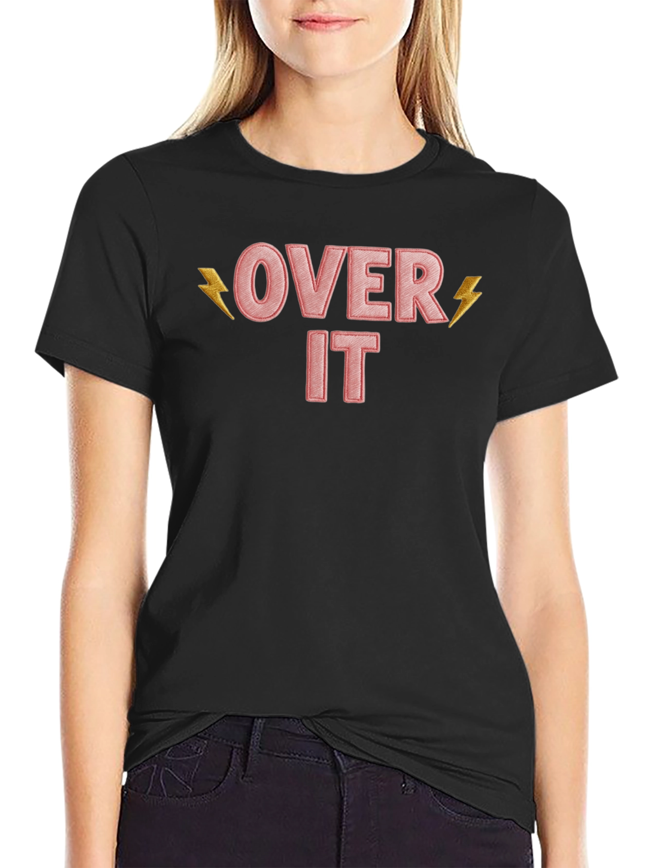 Black Over It Embroidered Graphic Tee - Black view 2