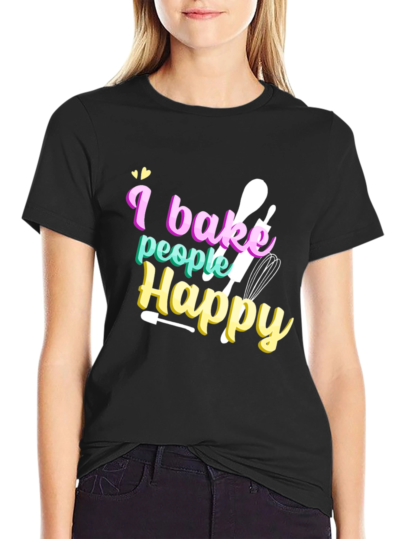 Black I Bake People Happy Graphic Tee - Black view 2