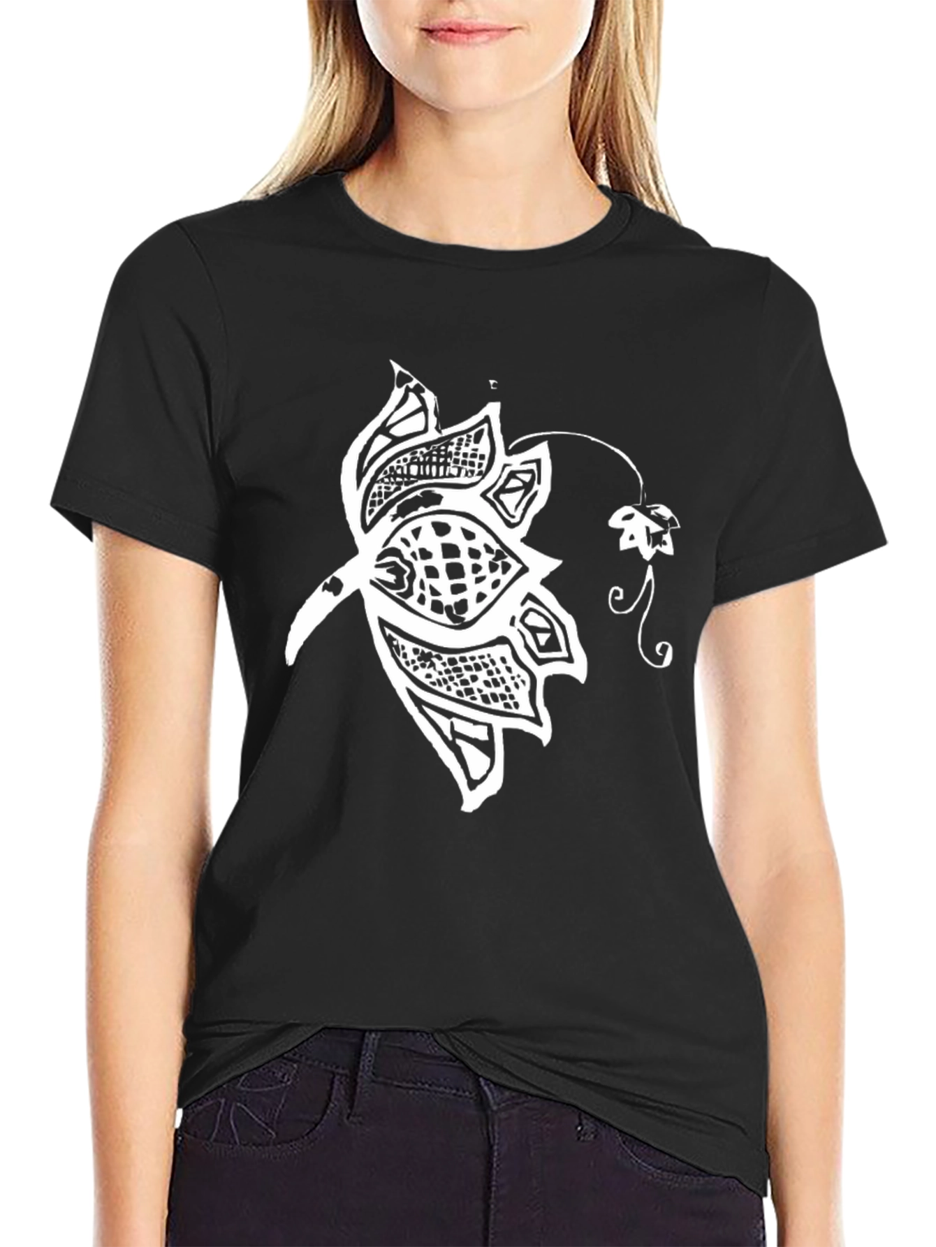 Black Black Floral Graphic T-Shirt - Unique Style view 2