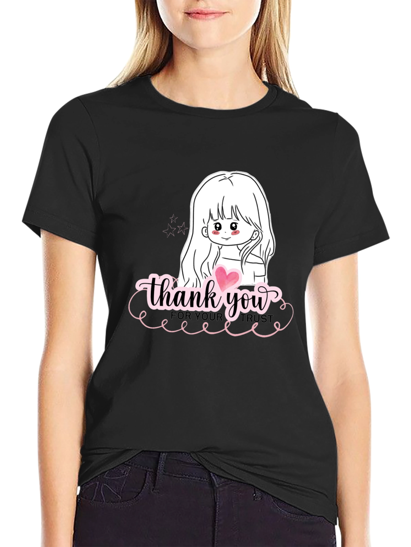 Black Thank You Girl Graphic T-Shirt - Casual Black Tee view 2