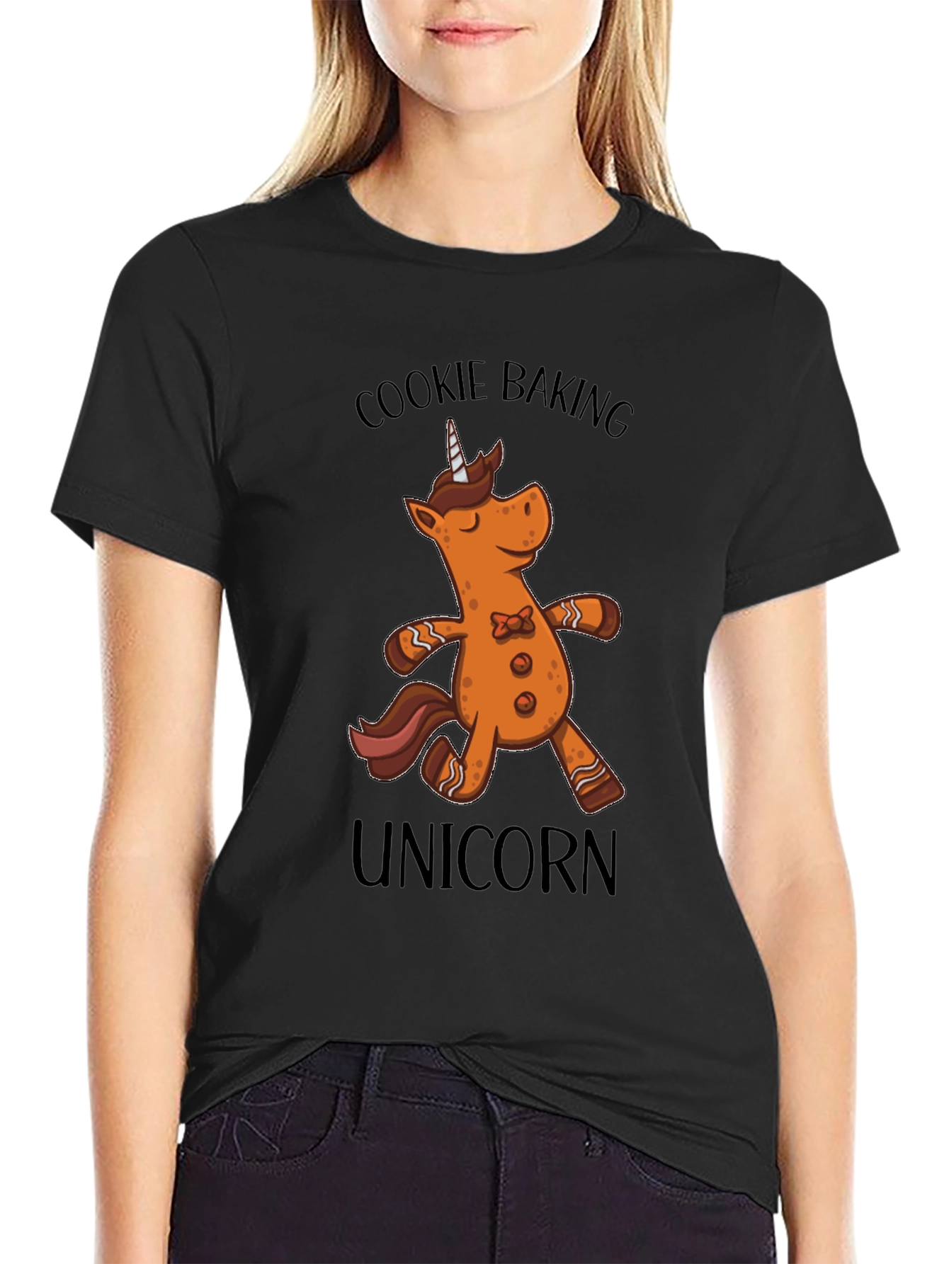 Black Cookie Baking Unicorn Graphic T-Shirt - Black view 2
