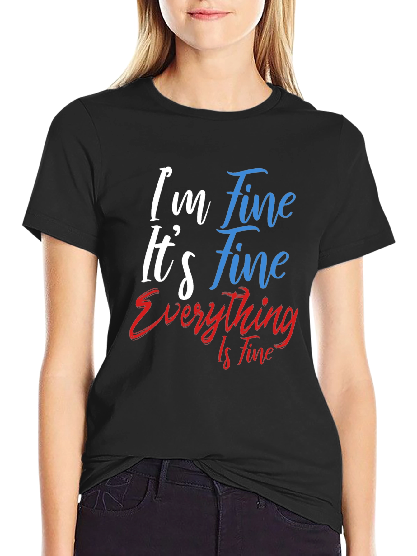 Black I'm Fine T-Shirt - Funny Graphic Tee view 2