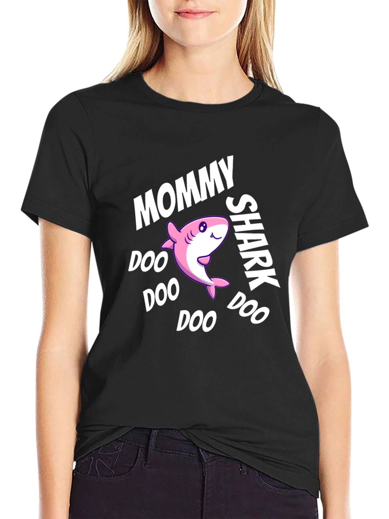 Black Mommy Shark Doo Doo Doo Black Graphic T-Shirt view 2