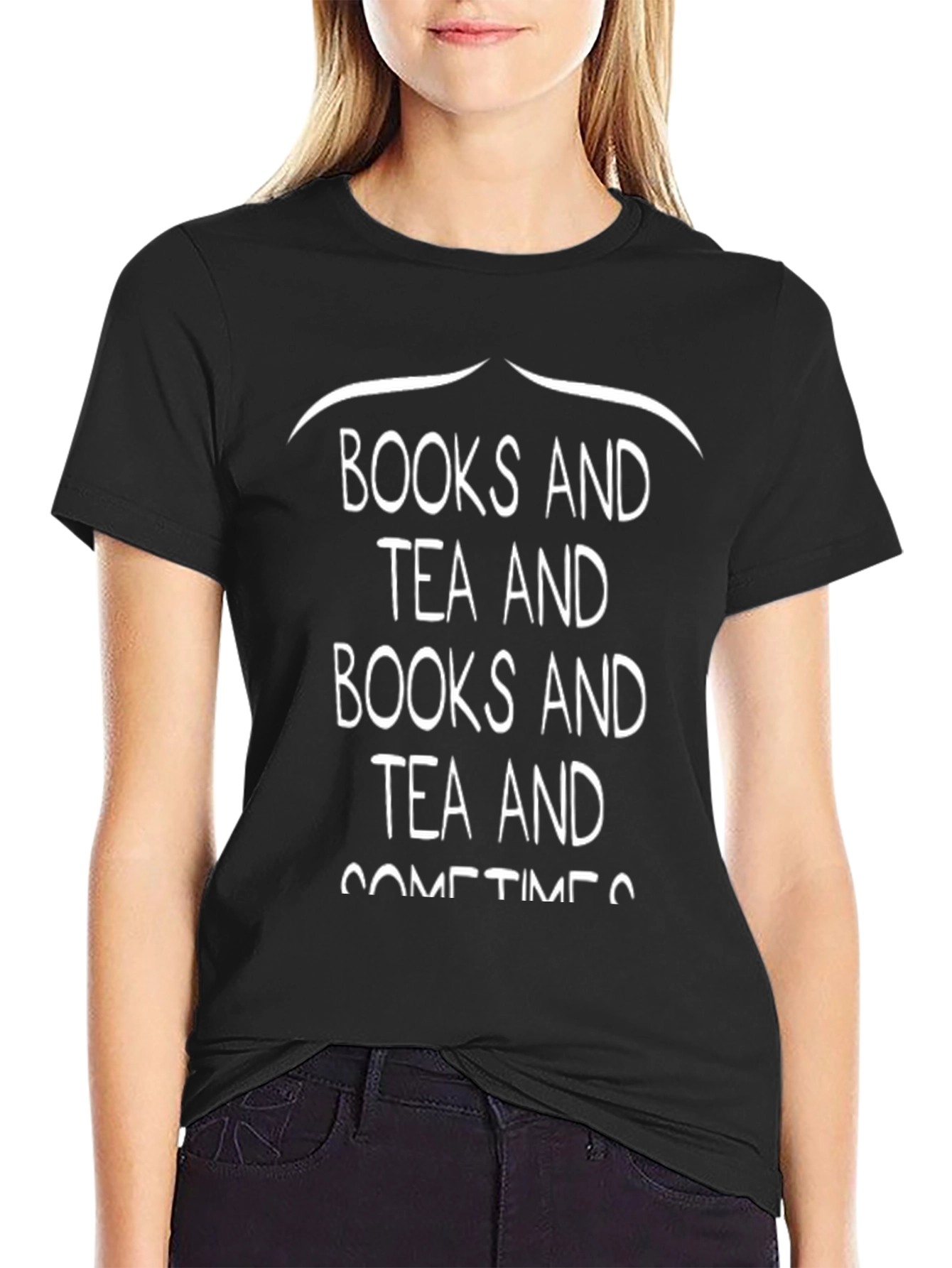 Black Books and Tea Graphic Tee - Unisex Black T-Shirt view 2