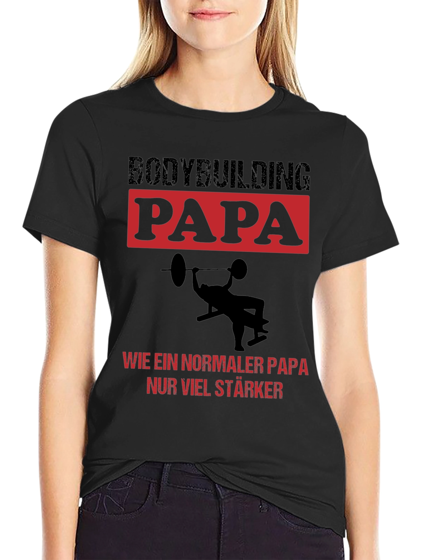Black Bodybuilding Papa T-Shirt - Strong Dad Edition view 2
