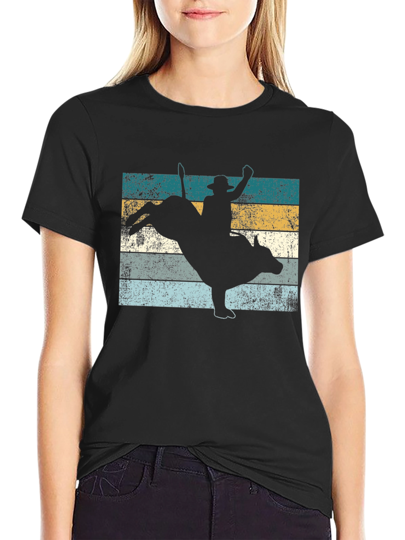 Black Vintage Rodeo Bull Rider T-Shirt view 2