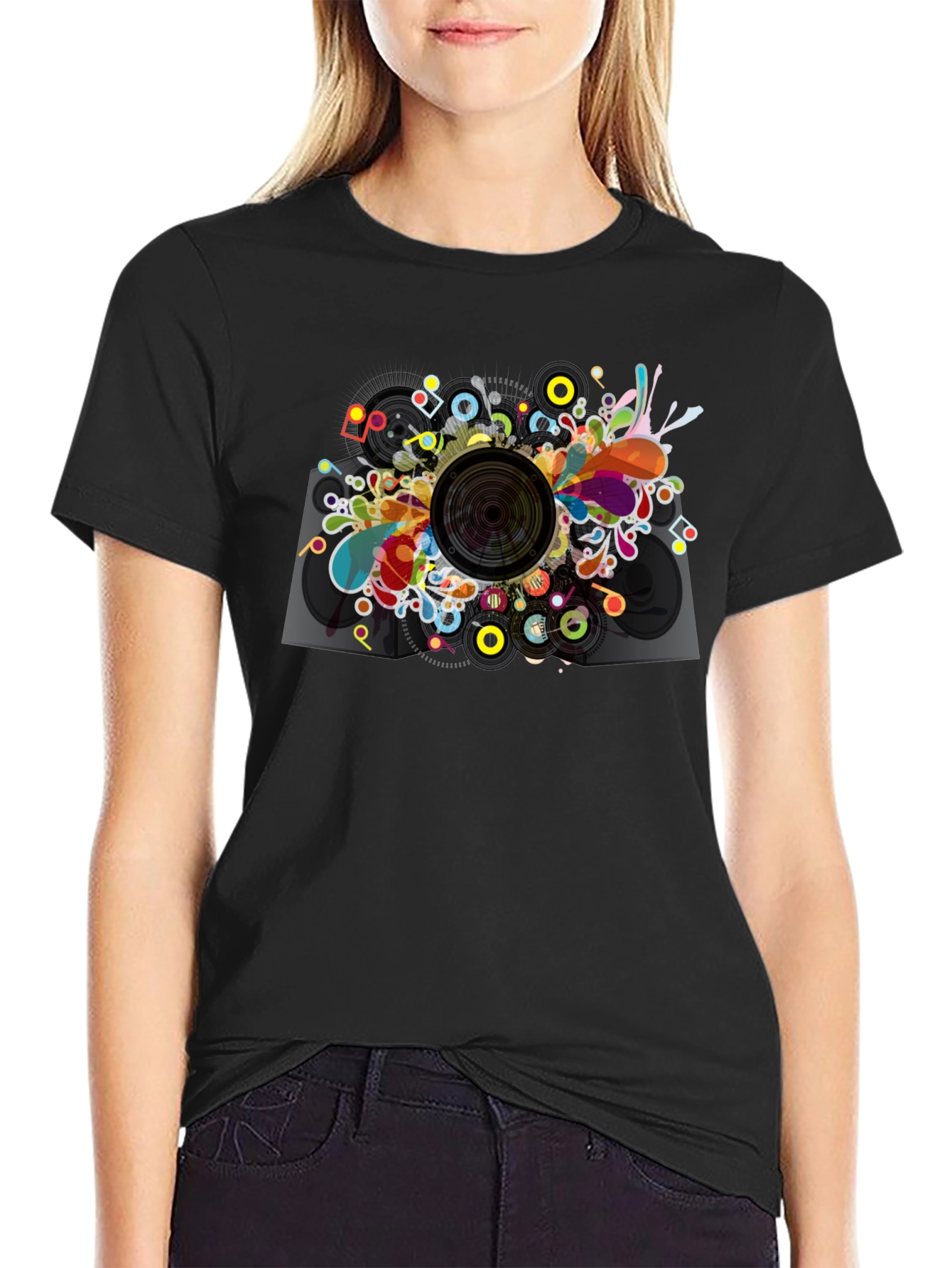 Black Abstract Speaker Graphic T-Shirt - Men's Black Tee view 2