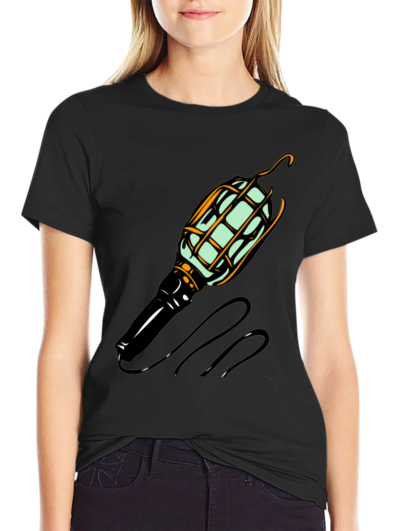 Black Novelty Lightbulb Graphic Tee - Black Cotton Blend Shirt view 2
