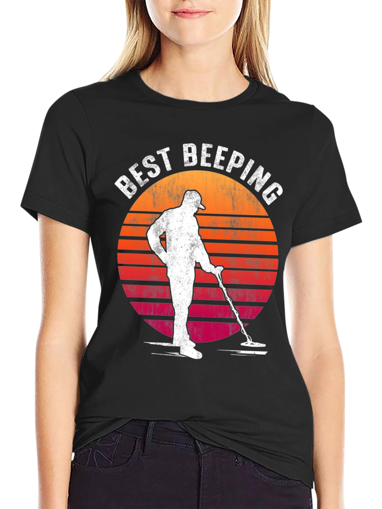 Black Best Beeping Retro Sunset Graphic T-Shirt view 2
