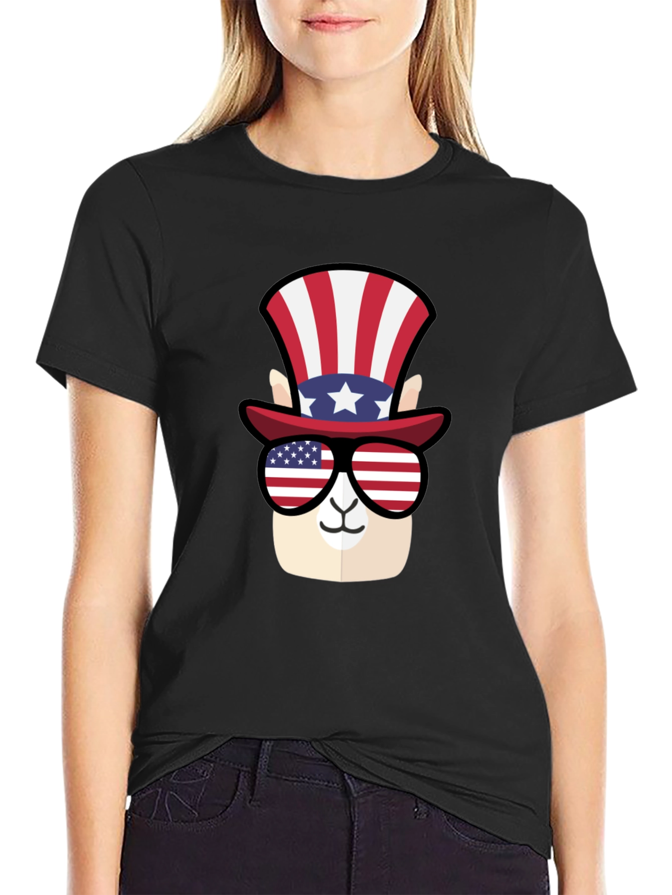 Black Patriotic Llama T-Shirt view 2