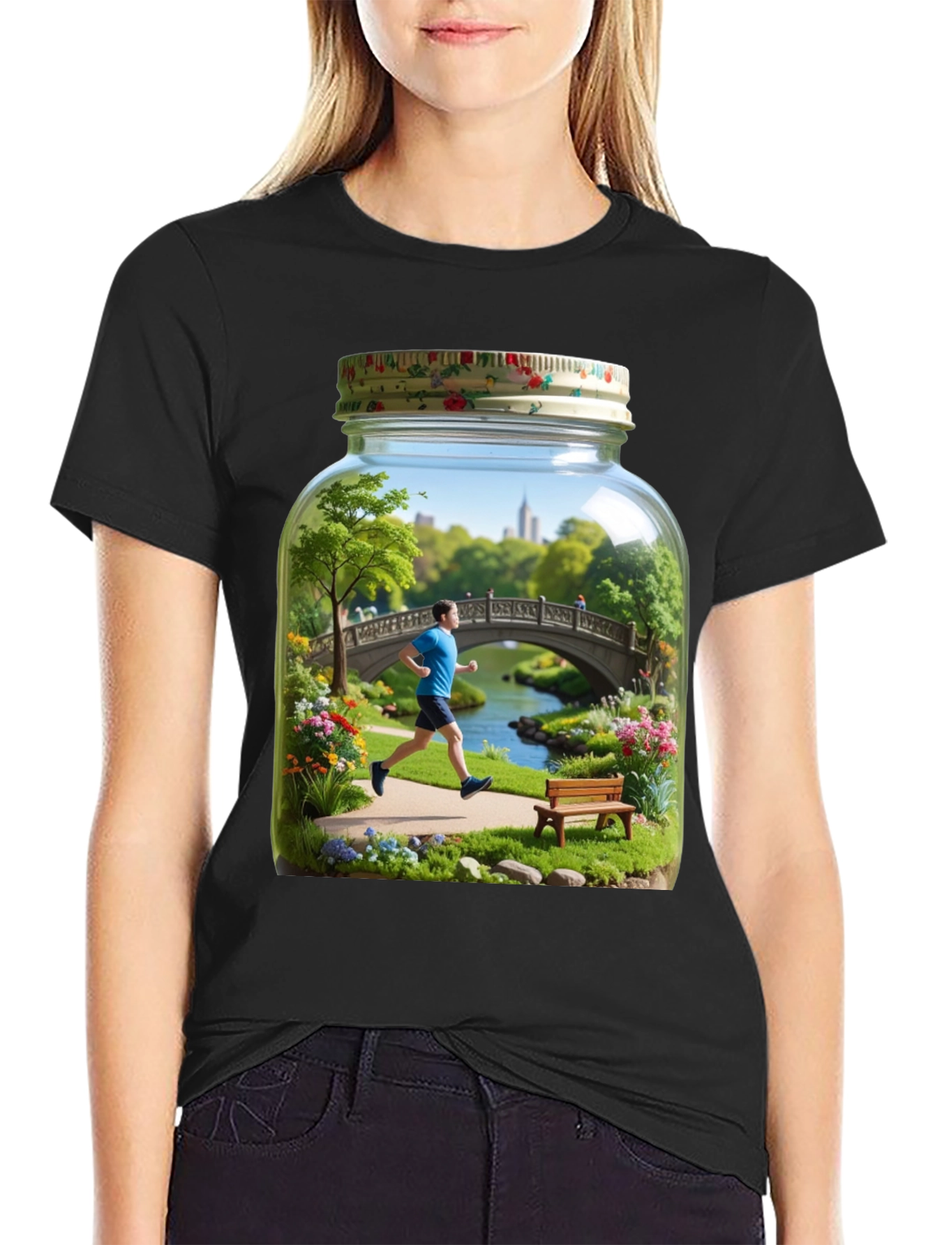 Black Central Park Scene in a Jar Graphic Tee view 2