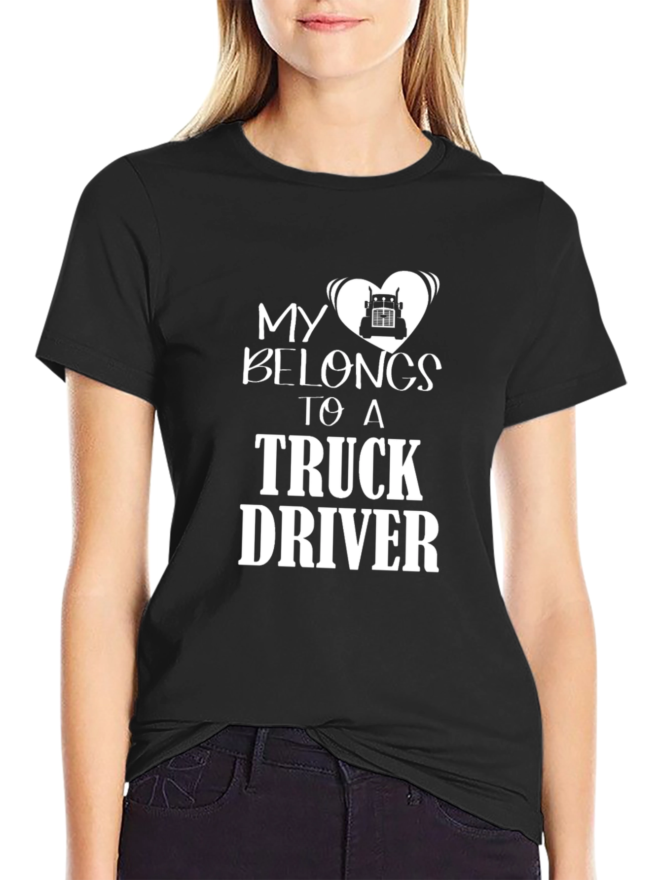 Black My Heart Belongs to a Truck Driver Tee view 2