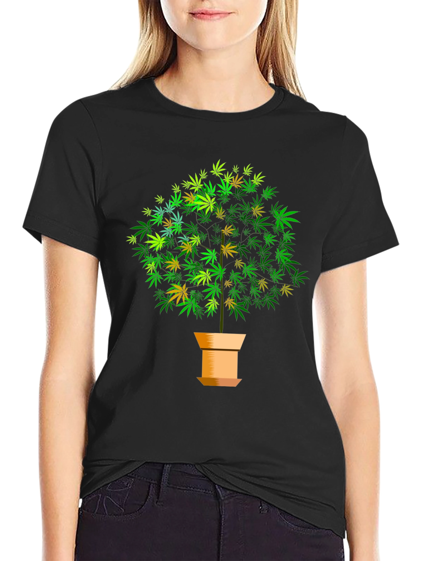 Black Marijuana Tree Graphic Black T-Shirt view 2