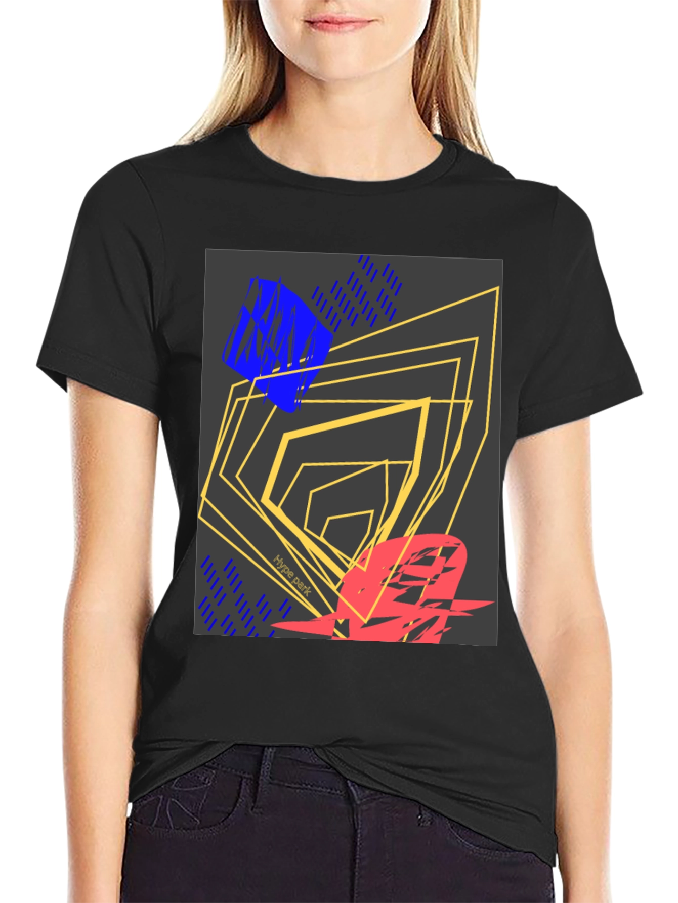 Black Abstract Graphic Print Black T-Shirt view 2