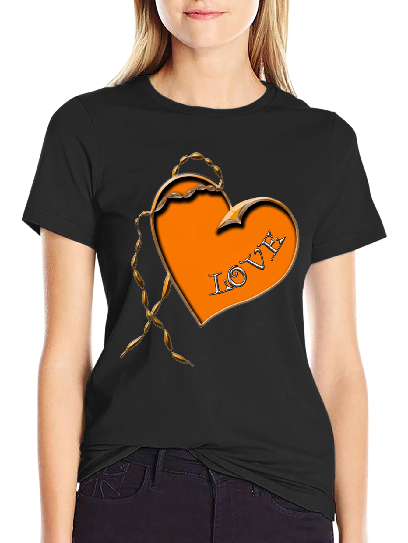 Black Love Heart Graphic Black T-Shirt view 2