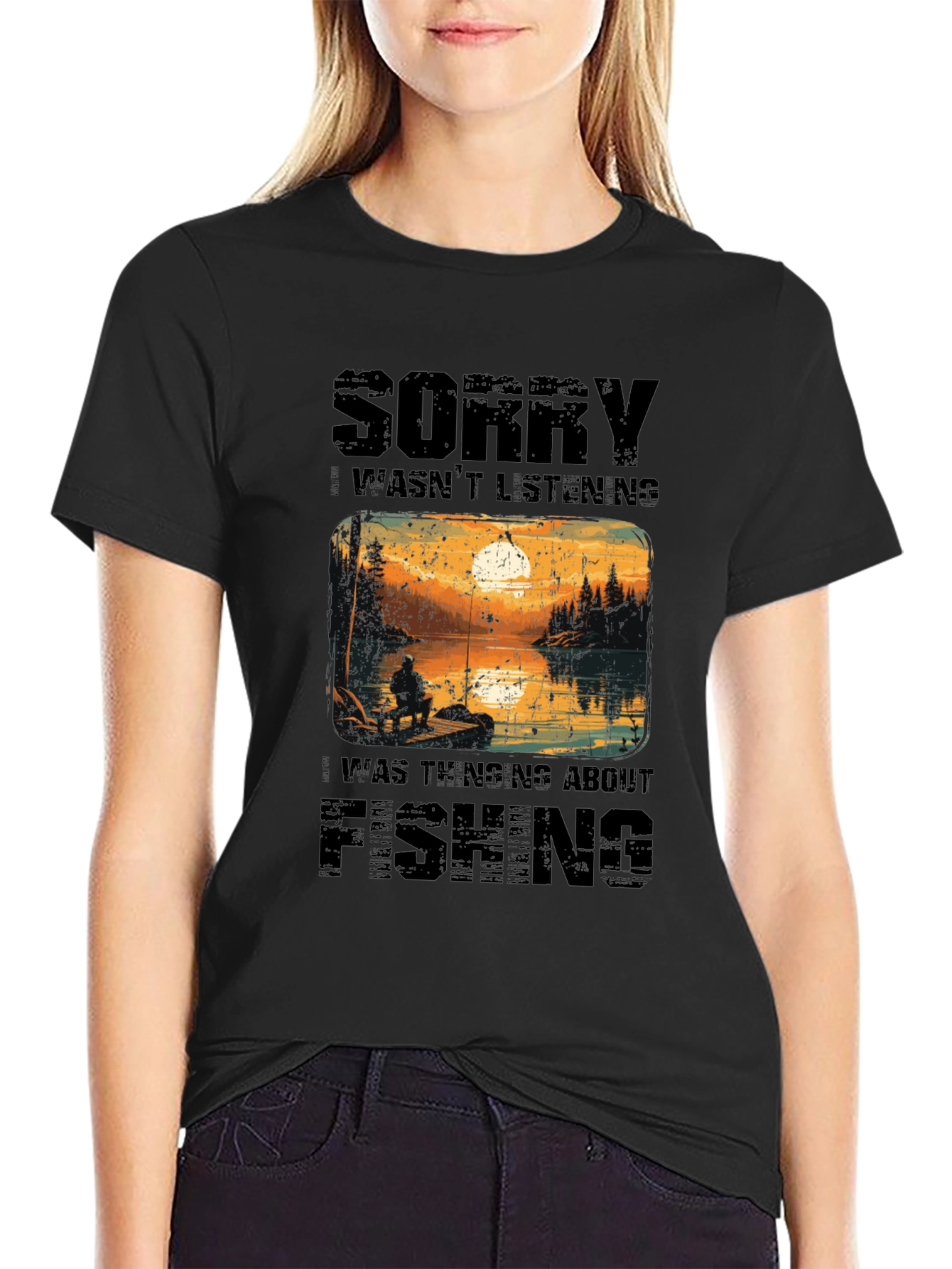 Black Fishing Graphic Tee: Sorry Wasn't Listening view 2