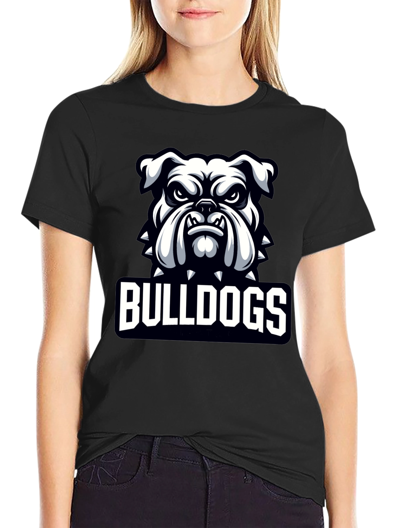 Black Bulldogs Graphic Print Crew Neck T-Shirt view 2