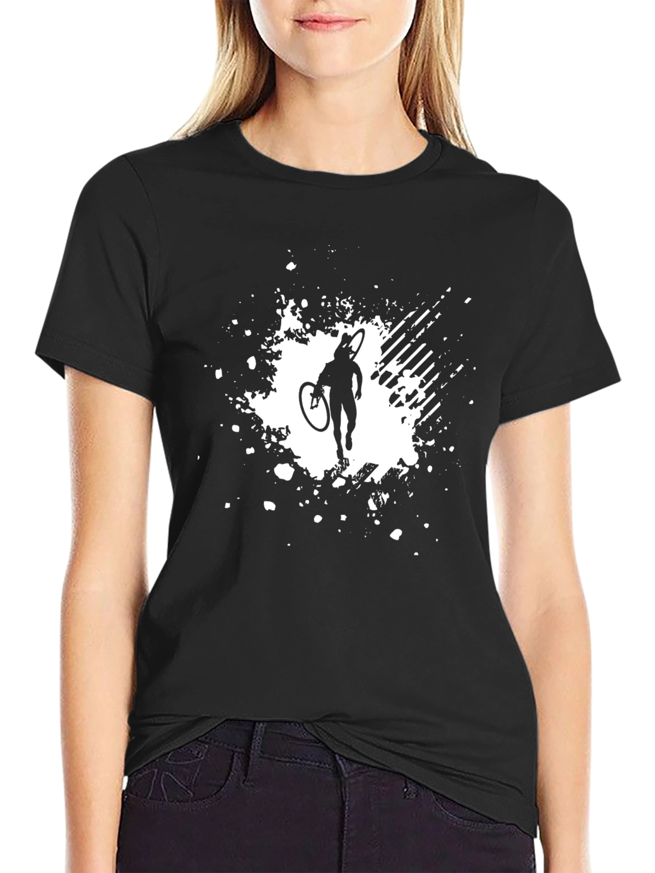 Black Cyclist Graphic Tee - Black Cotton T-Shirt view 2