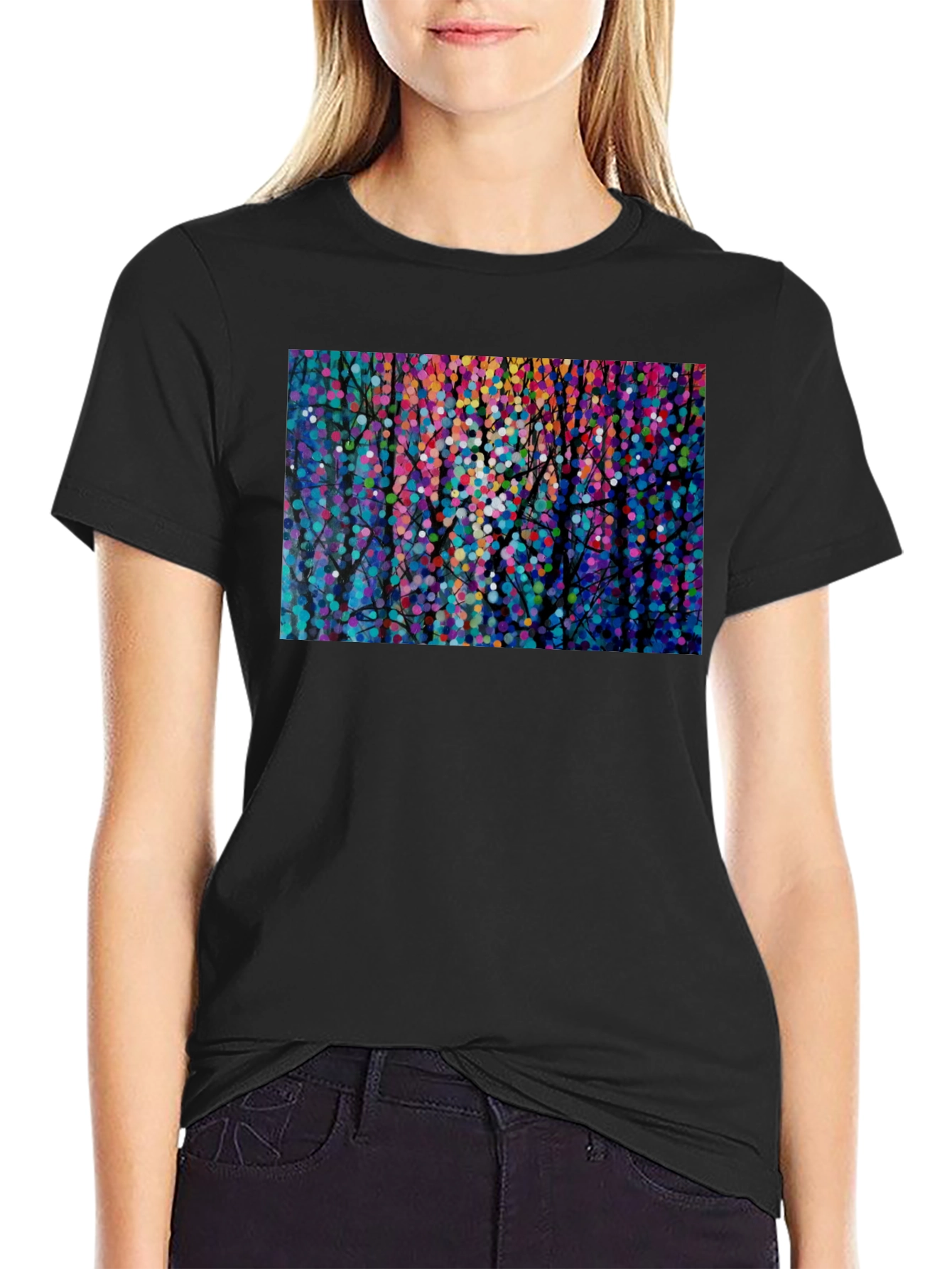 Black Colorful Abstract Forest Graphic Tee - Black view 2