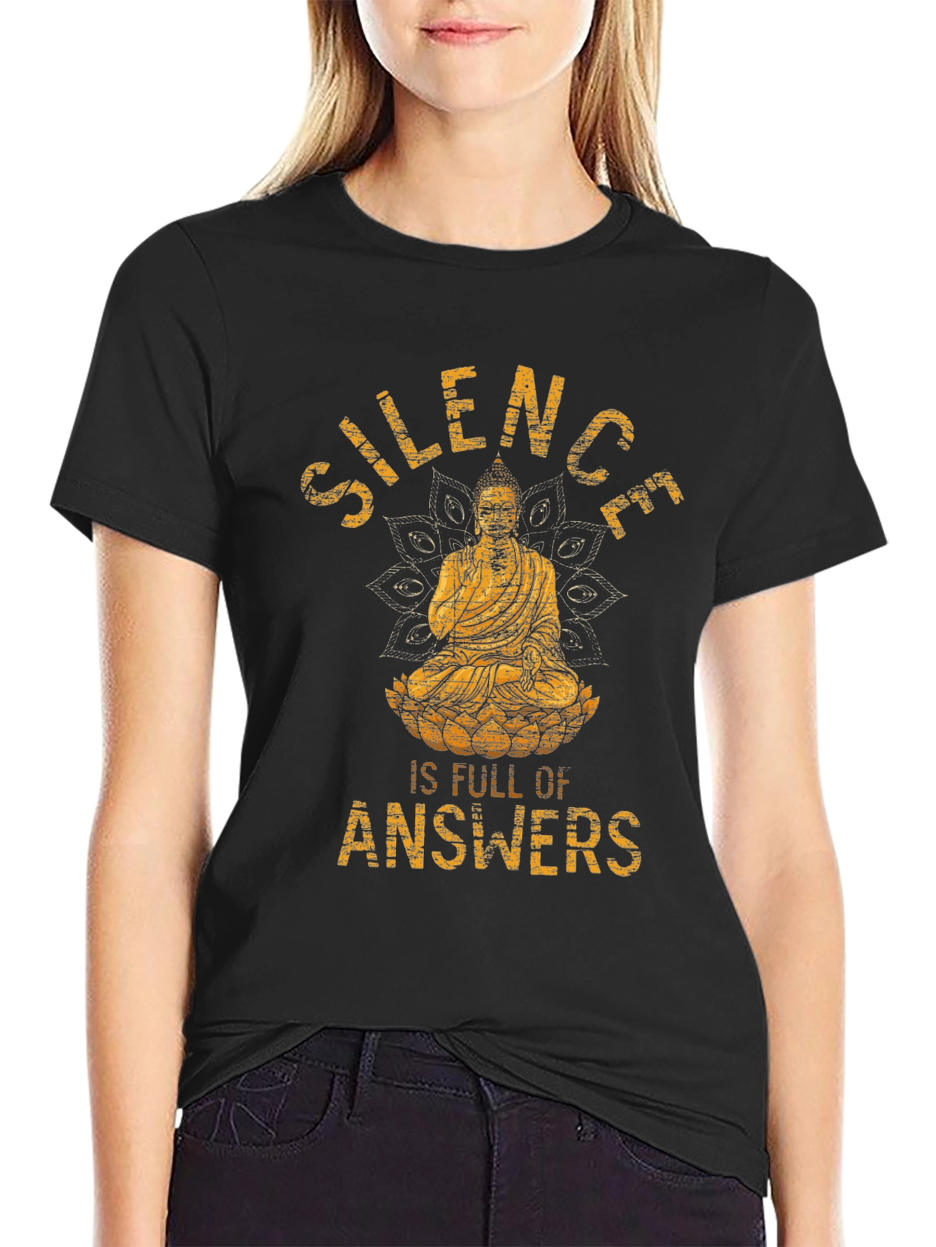 Black Silence is Full of Answers Buddha Graphic T-Shirt view 2