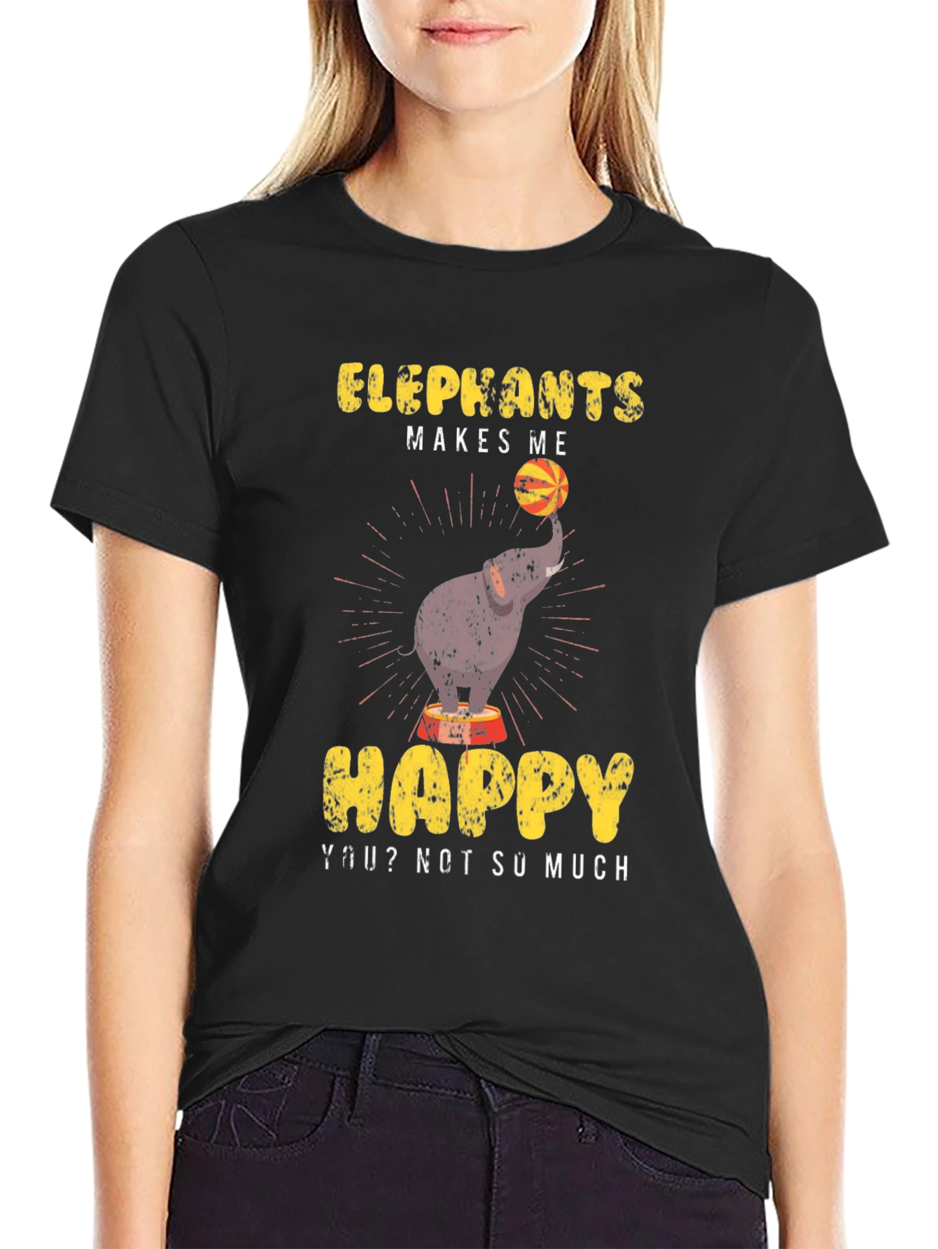 Black Elephant Makes Me Happy Graphic Tee view 2