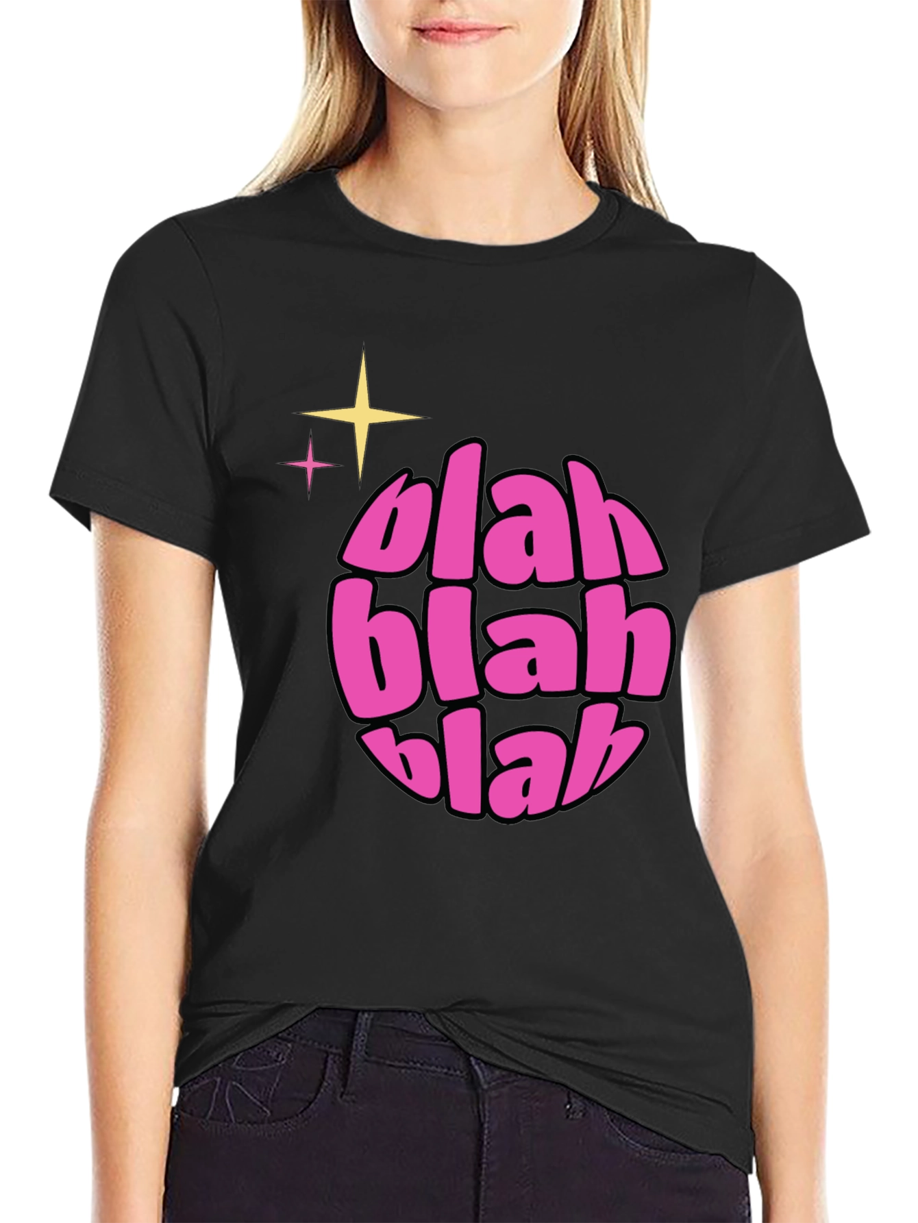 Black Blah Blah Blah Graphic Tee - Trendy Crew Neck Shirt view 2