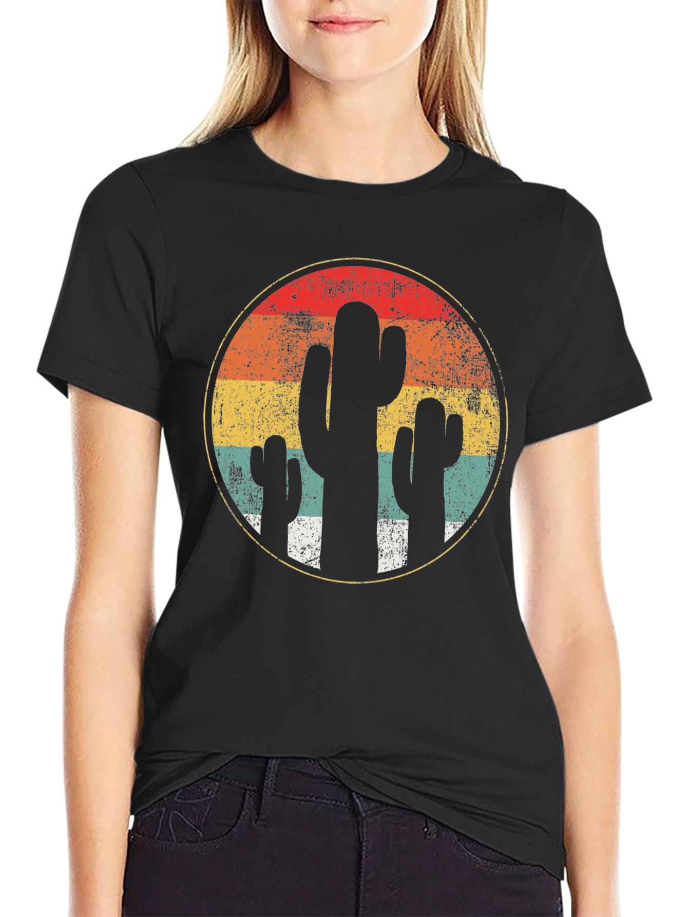 Black Retro Cactus Graphic Tee - Desert Vibes view 2