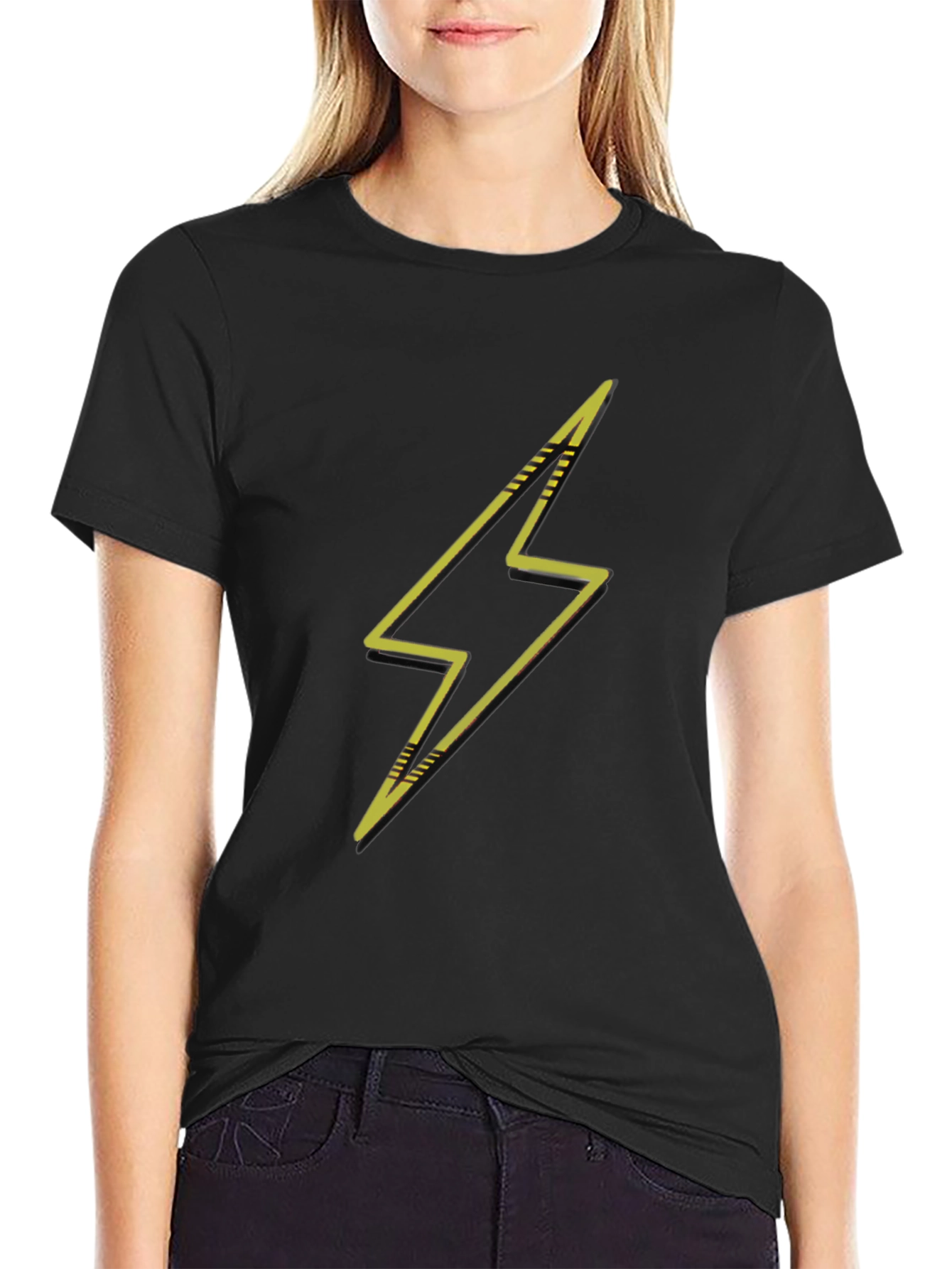 Black Lightning Bolt Graphic Black T-Shirt view 2