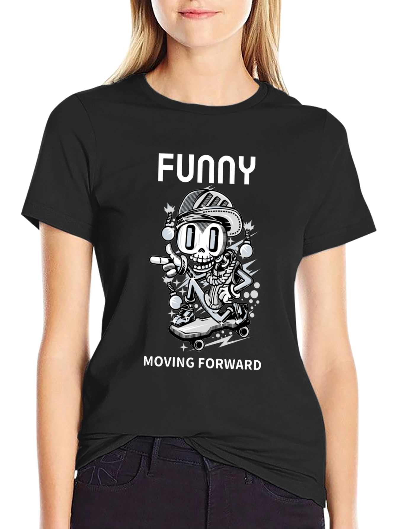 Black Funny Moving Forward Graphic Tee view 2