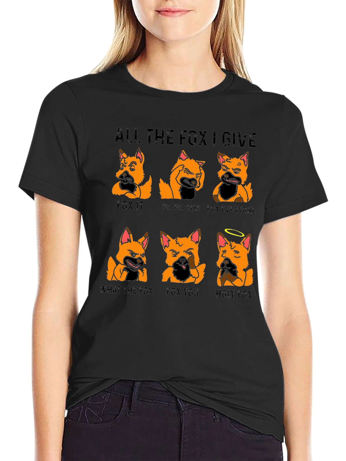 Black All the Fox I Give Graphic T-Shirt view 2