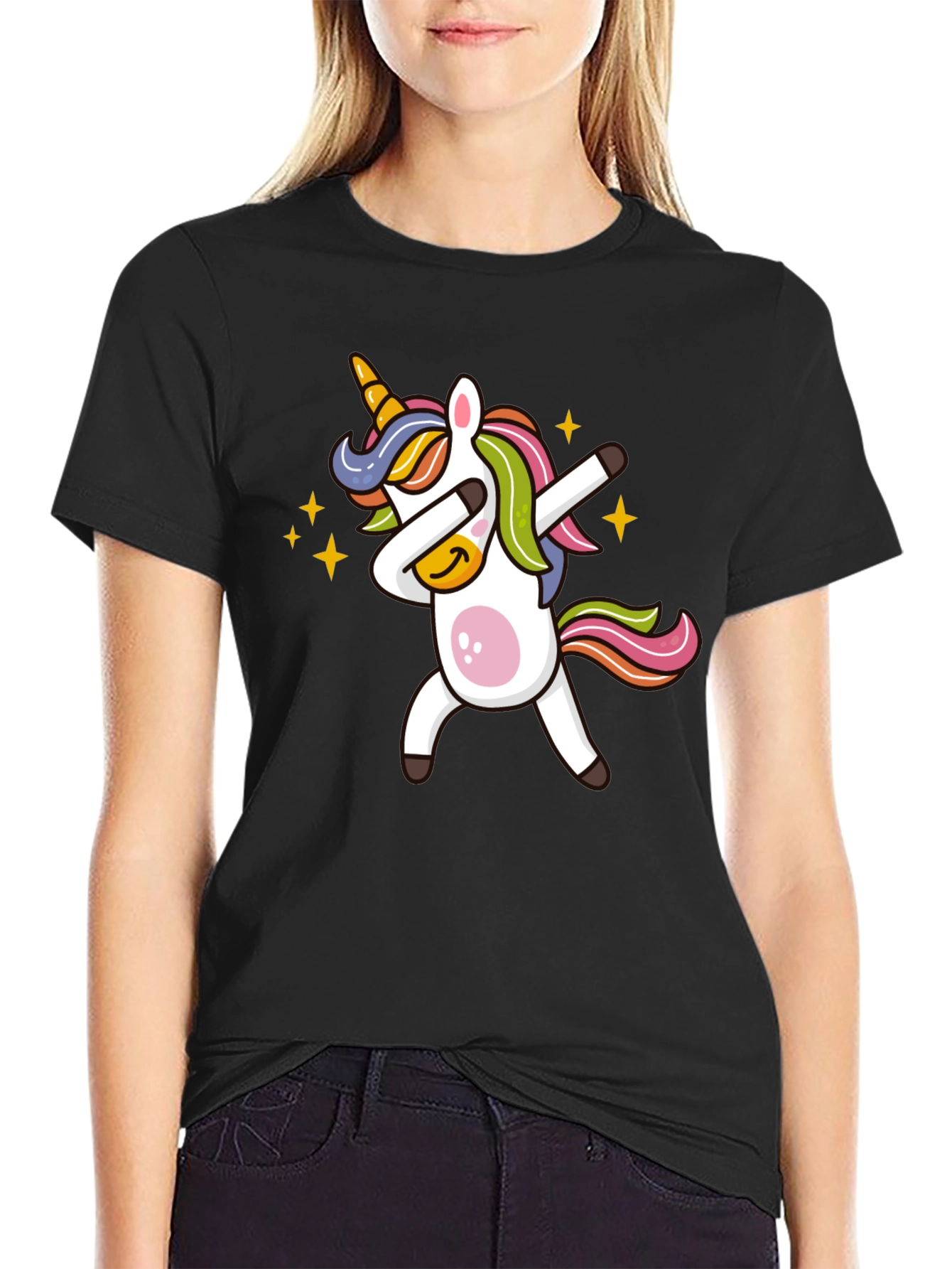 Black Dabbing Unicorn Graphic Tee - Black Cotton Blend view 2