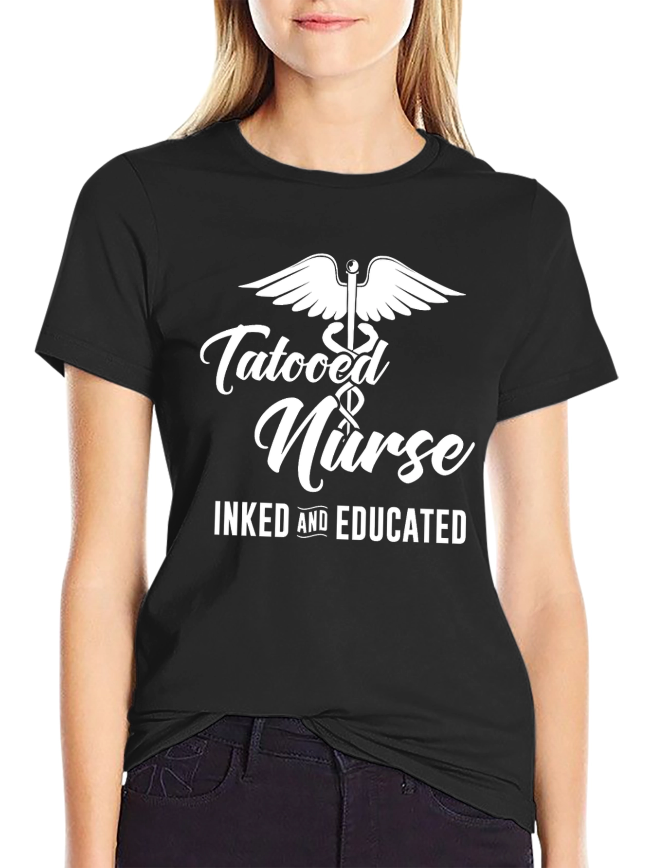 Black Tattooed Nurse T-Shirt - Inked & Educated view 2