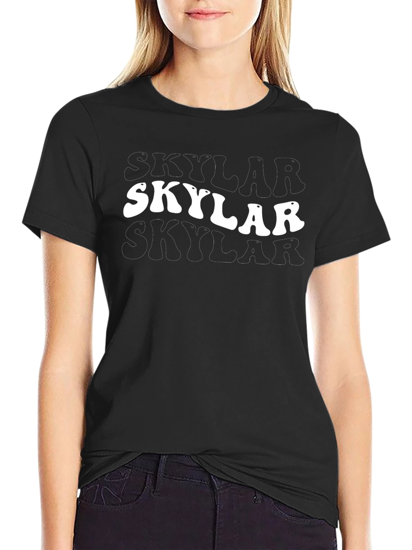 Black Skylar Name Retro Style Black T-Shirt view 2