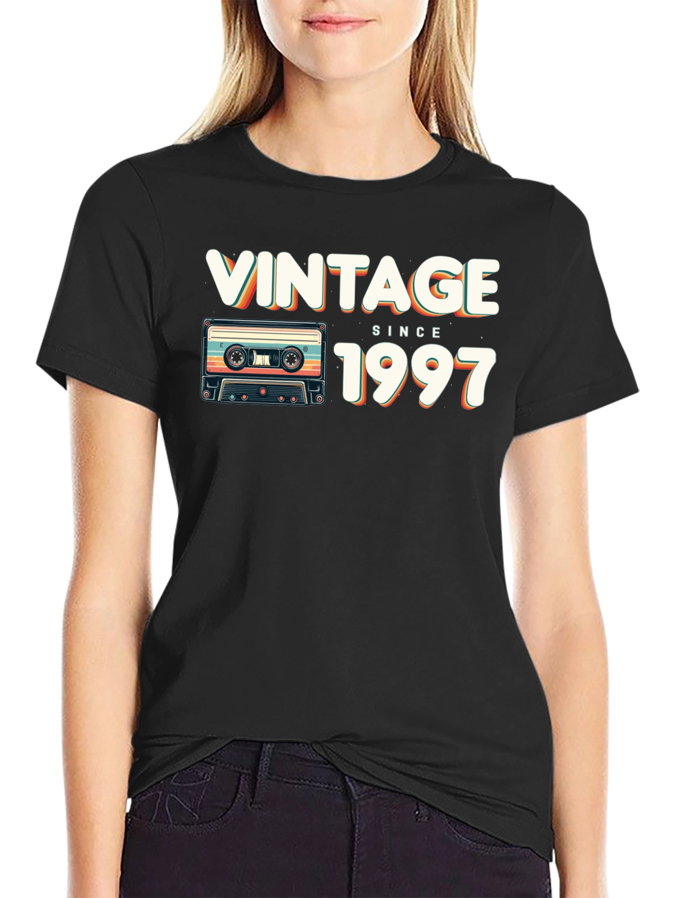 Black Vintage Since 1997 Cassette Tape Graphic T-Shirt view 2