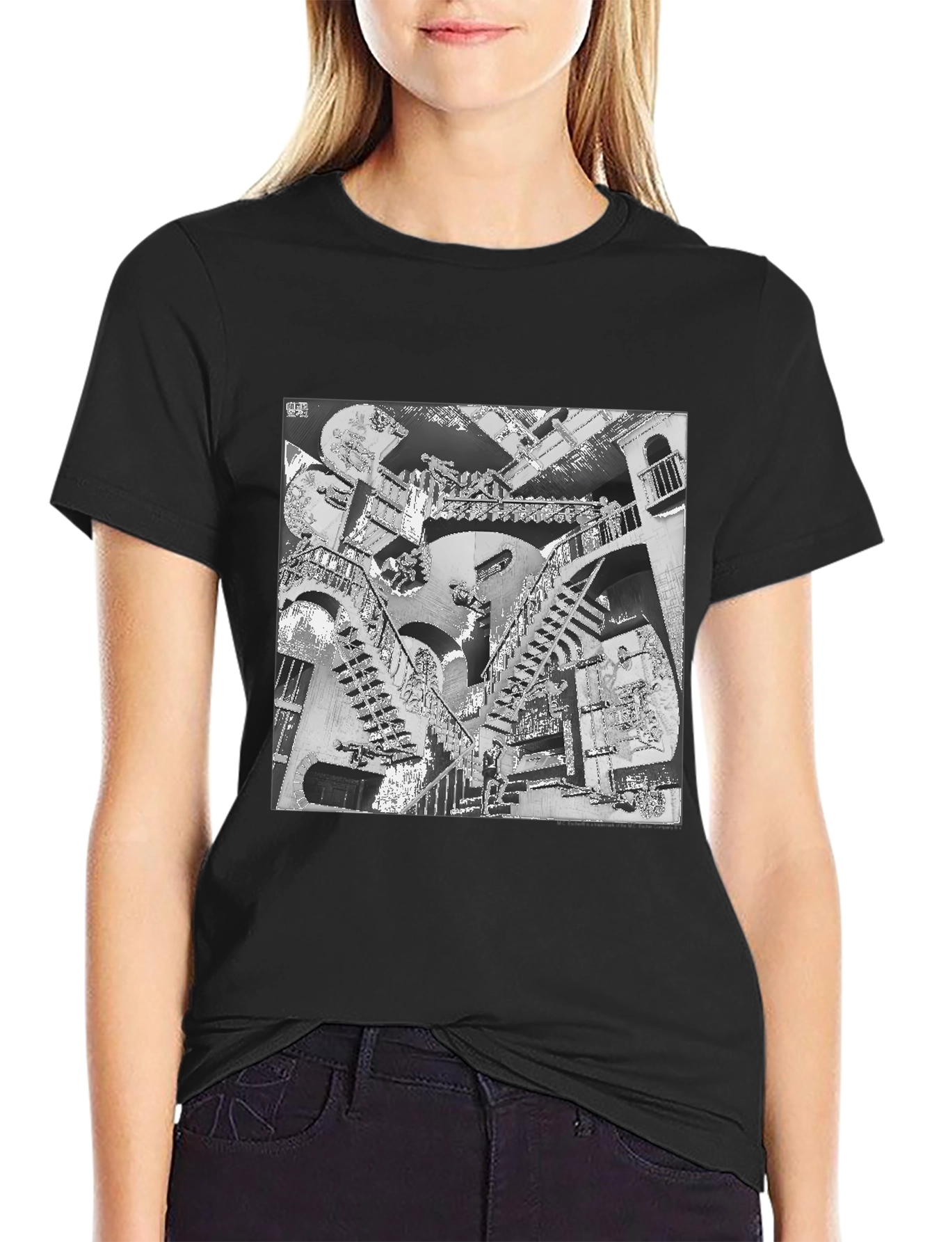 Black Escher Stairs Black Graphic Tee view 2