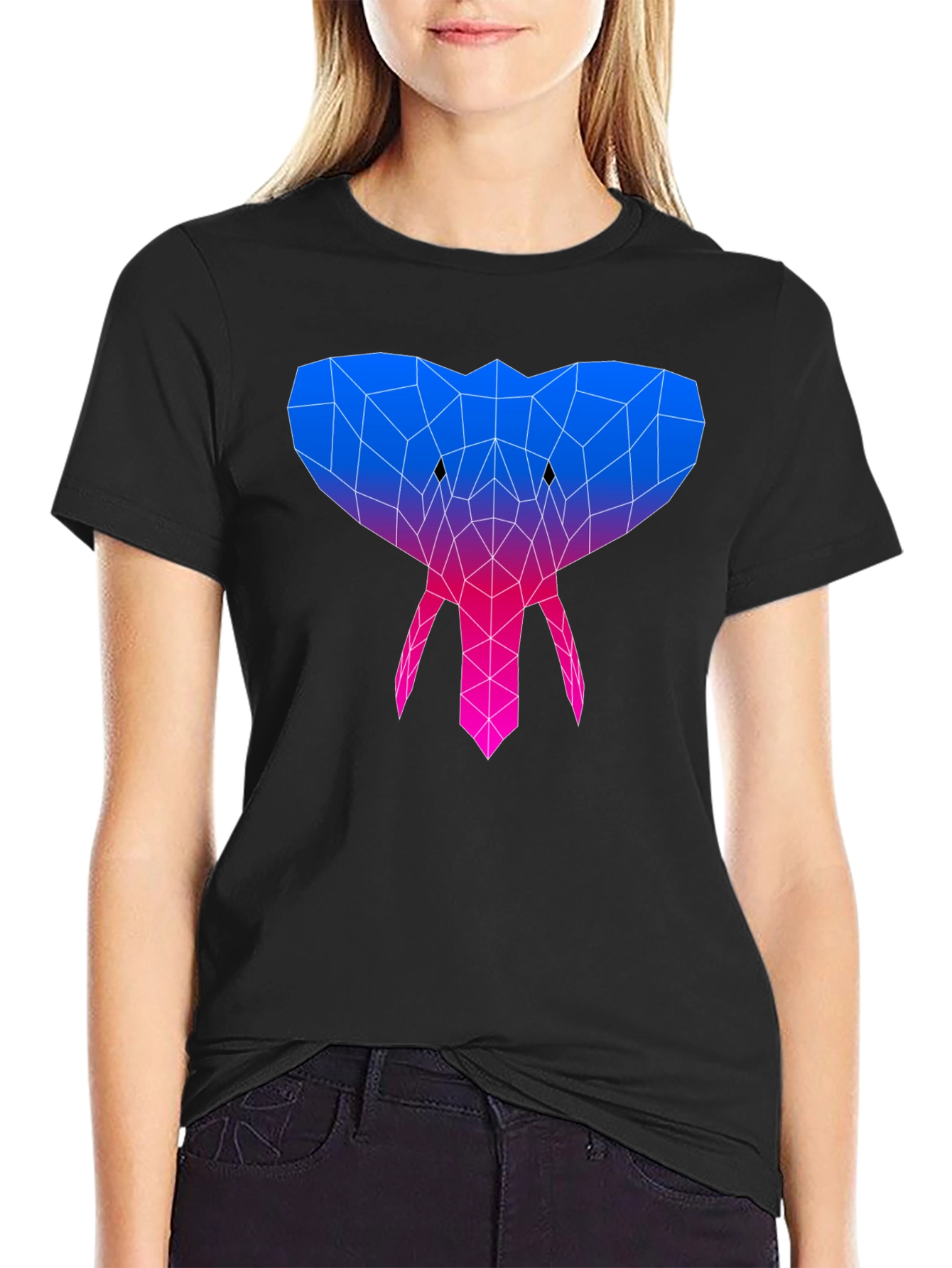 Black Geometric Elephant Graphic Tee - Modern Style view 2
