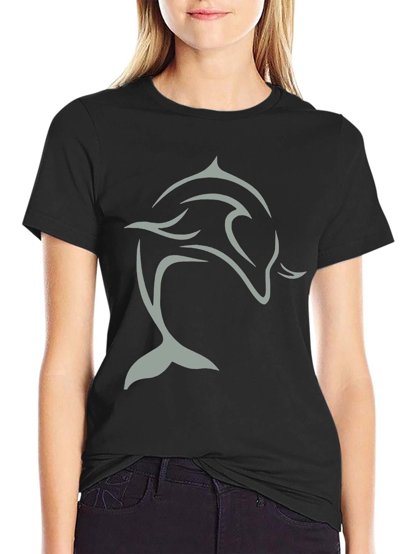 Black Black Dolphin Graphic Tee - Stylish & Comfortable view 2
